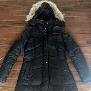 Black puffer coat with fur hood